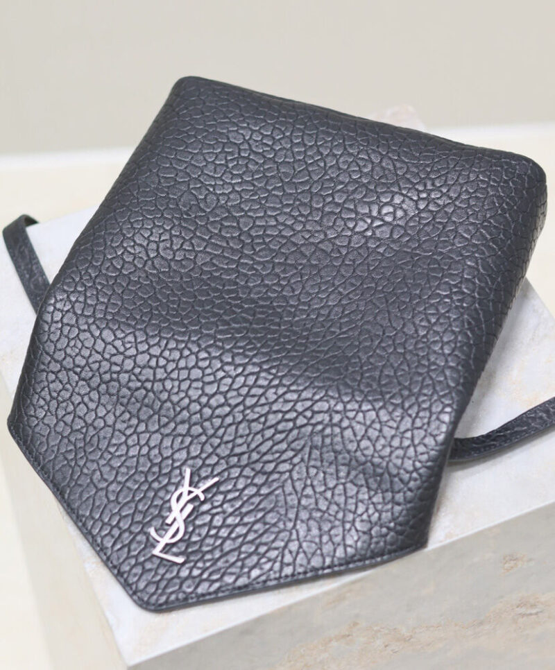 Saint Laurent Cassandre Envelope Messenger In Lambskin Black